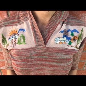 Vintage Embroidered Sweater - 1/2 Length Sleeve
